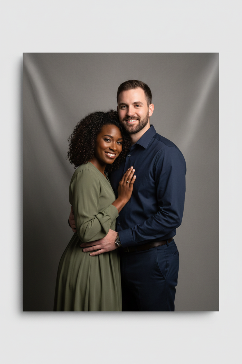 aluminum poster 20x30 picture of a mixed race couple. Studio like picture.